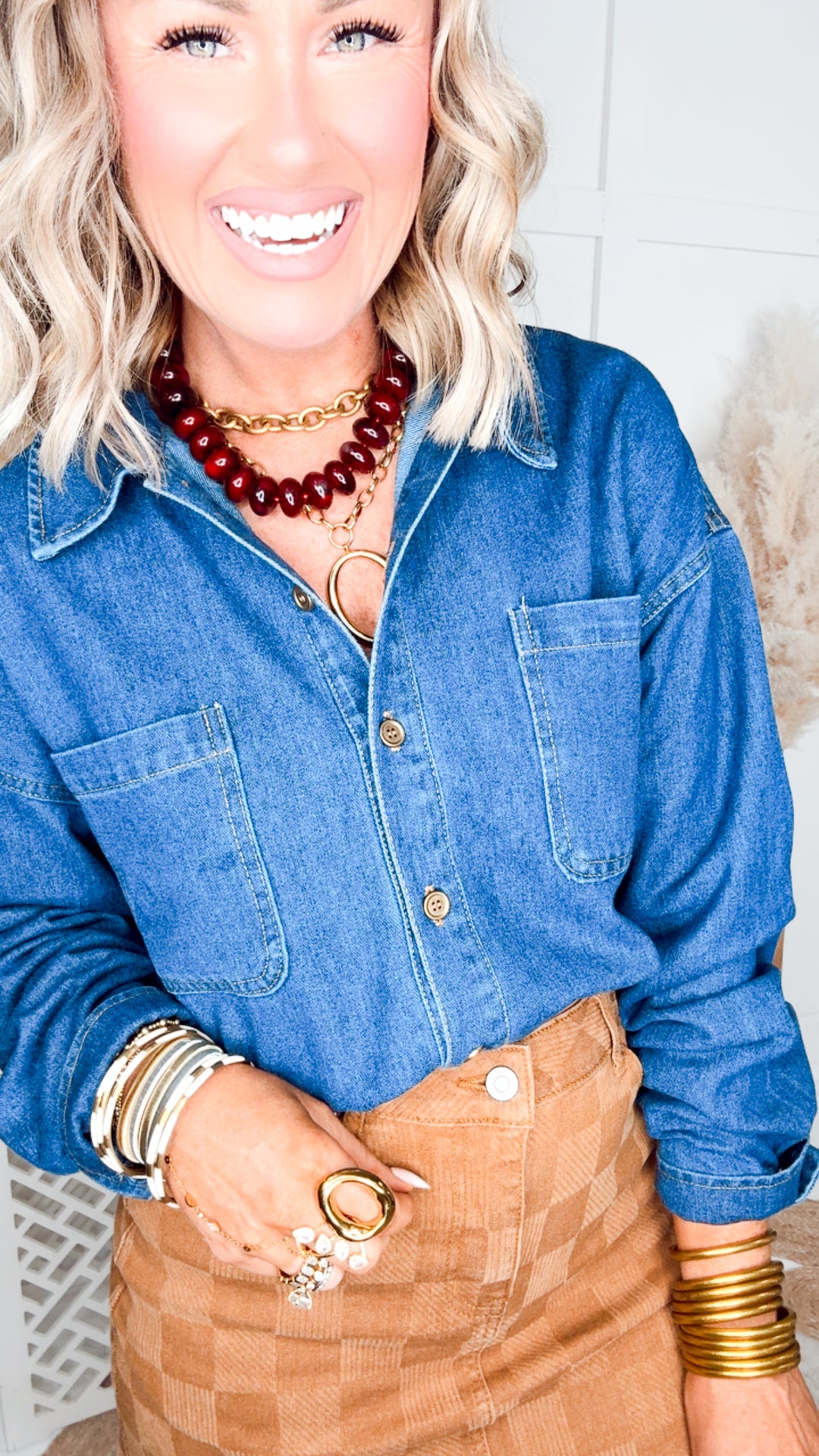 Spice It Up Checkered Denim Skirt-Tan