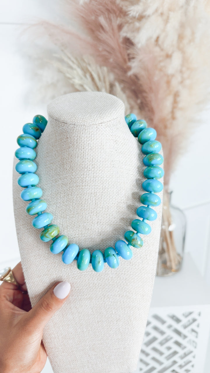 The Marlan Chunky Beaded Necklace-Turquoise