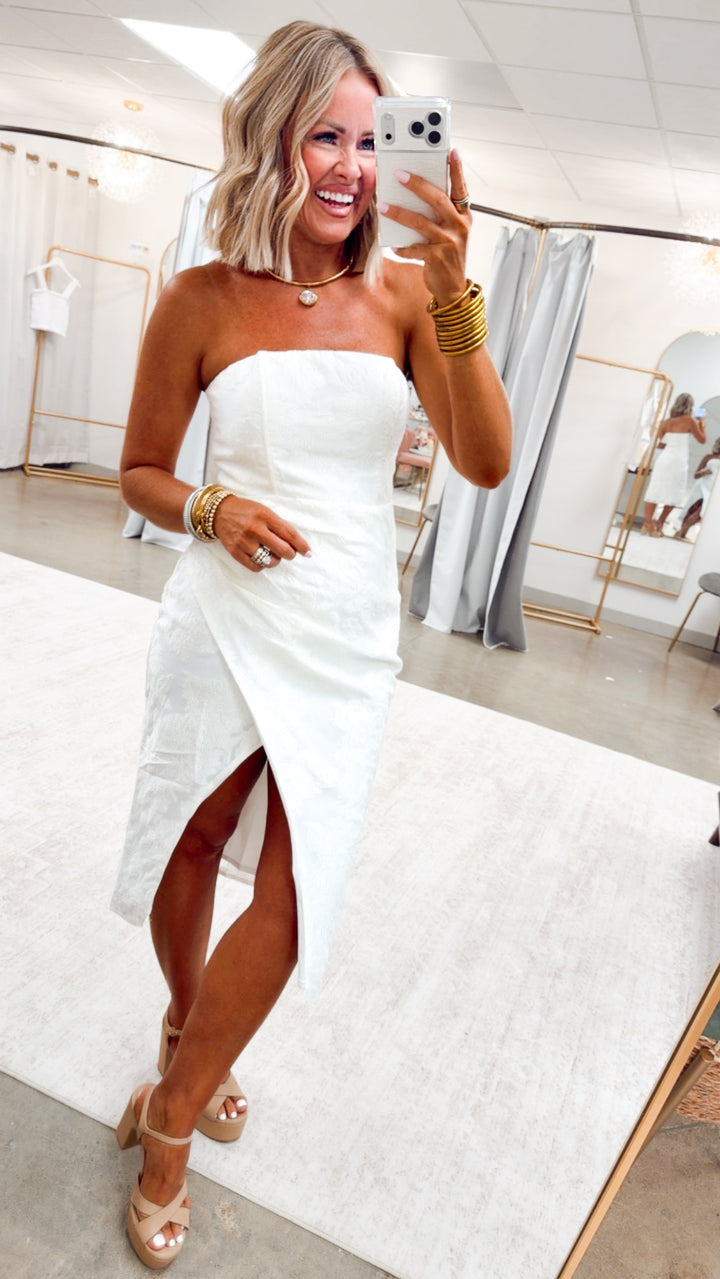 The Anniston Overlapped Midi Dress-Off White