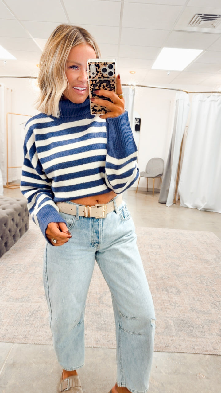 The Suri Sweater-Indigo/Cream