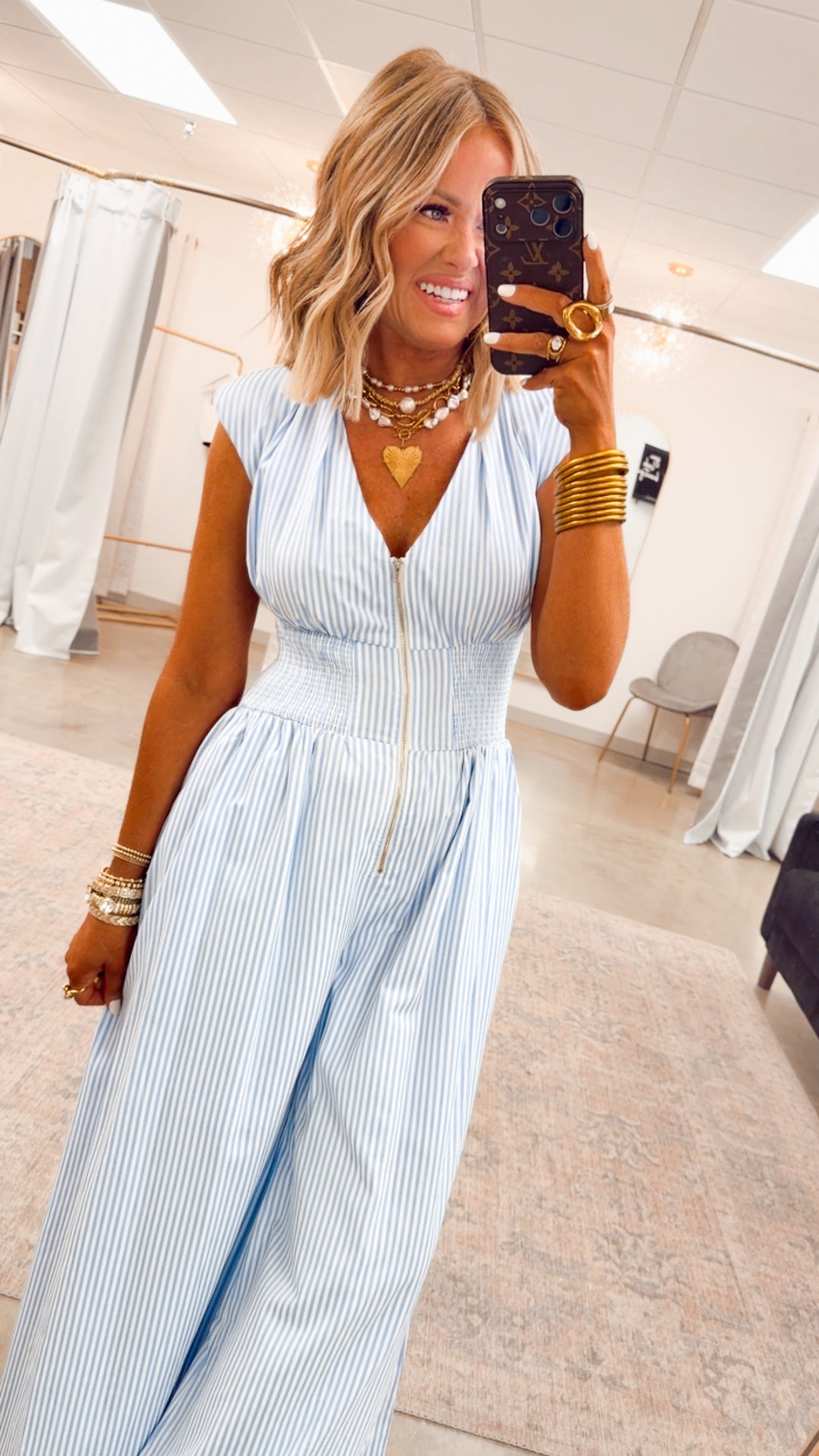 The Blue Bay Jumpsuit-Blue/White