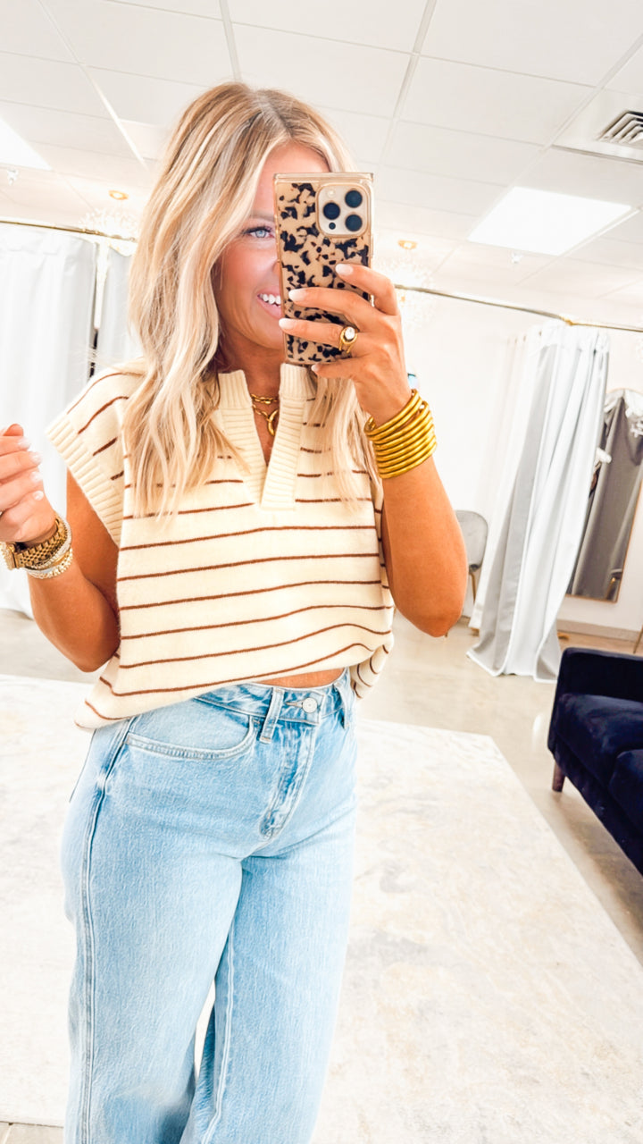 Lainey Sweater Vest-Cream/Rust