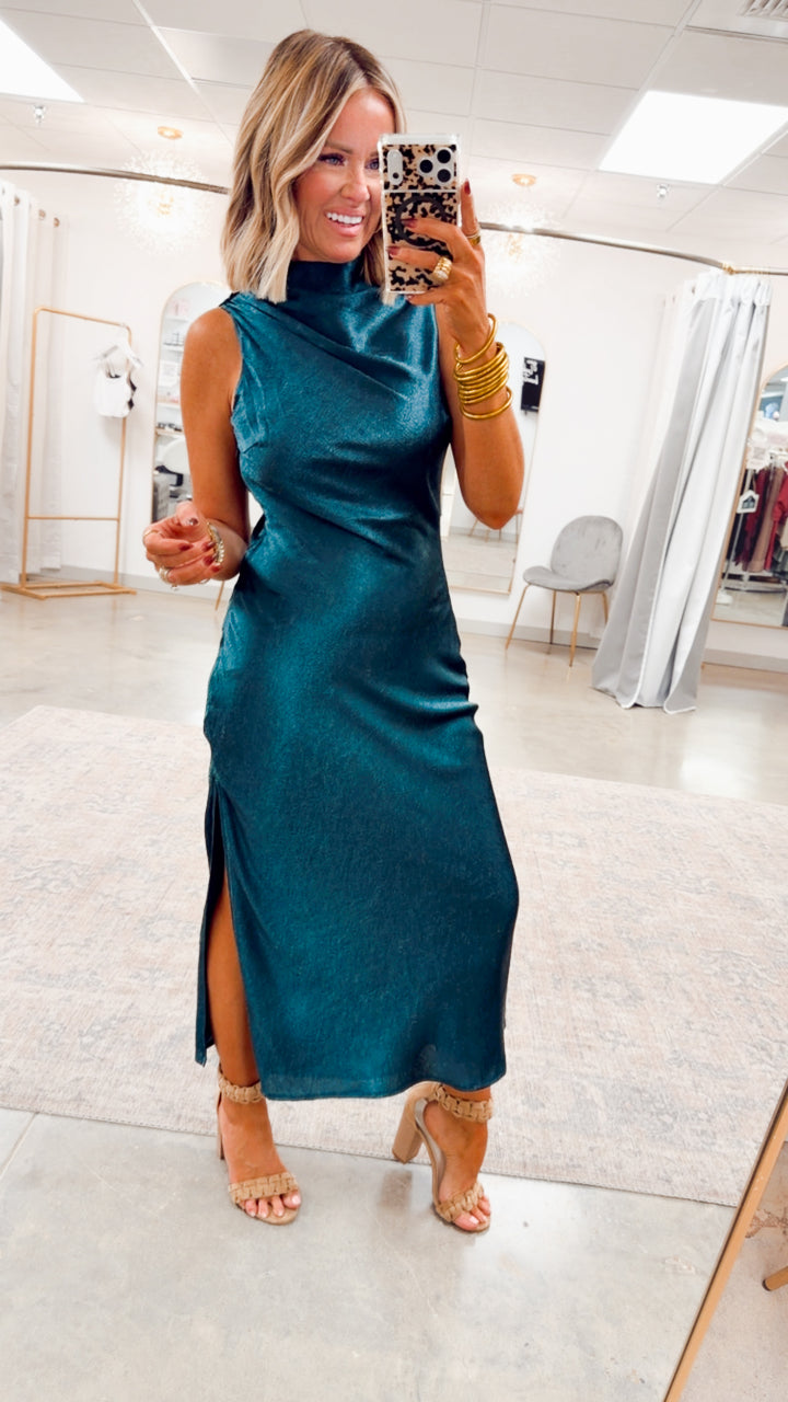 Emilia Cowl Neck Satin Midi Dress