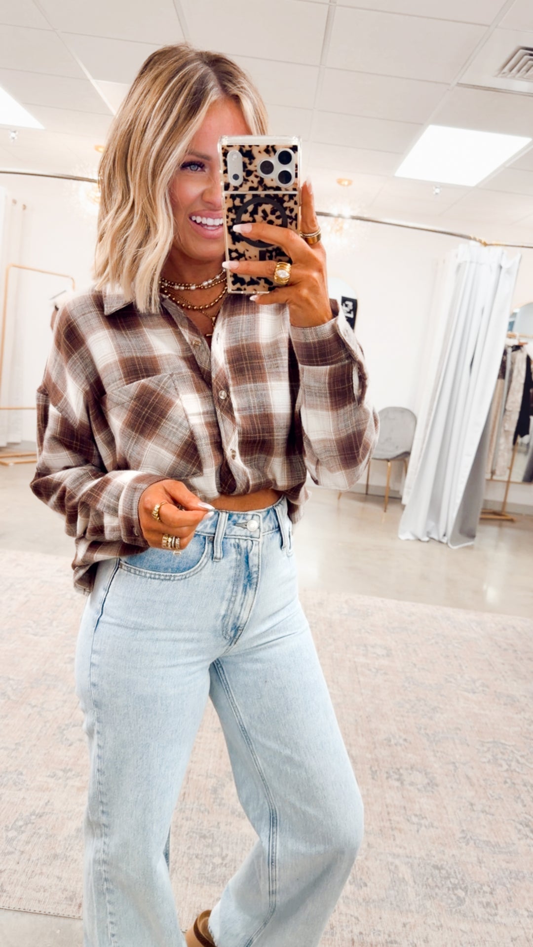 Brown Cozy Plaid Flannel Button-Up