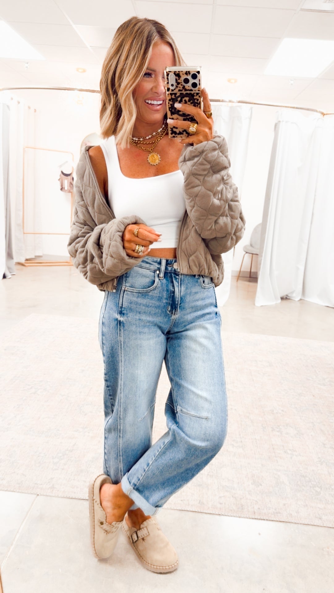 Naomi Quilted Bomber Jacket-Dk Taupe