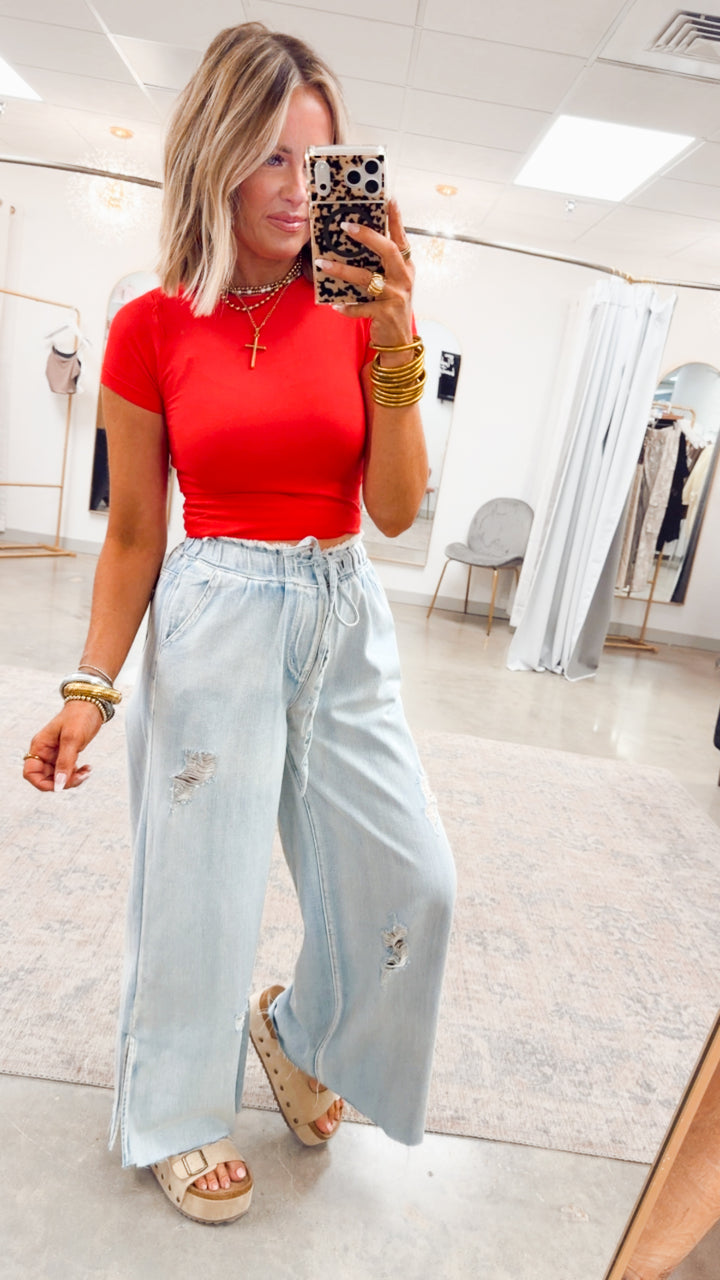 Seamless Crewneck Top-Ruby