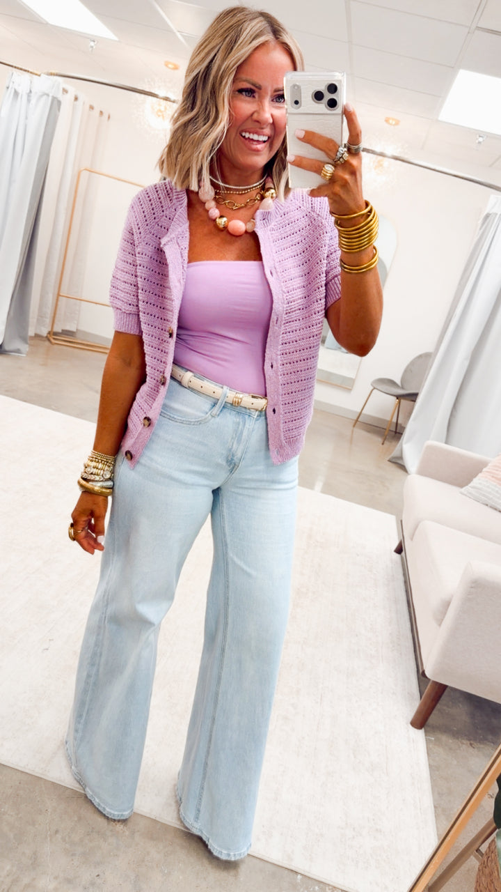 The Cambridge Cardigan Top-Lilac