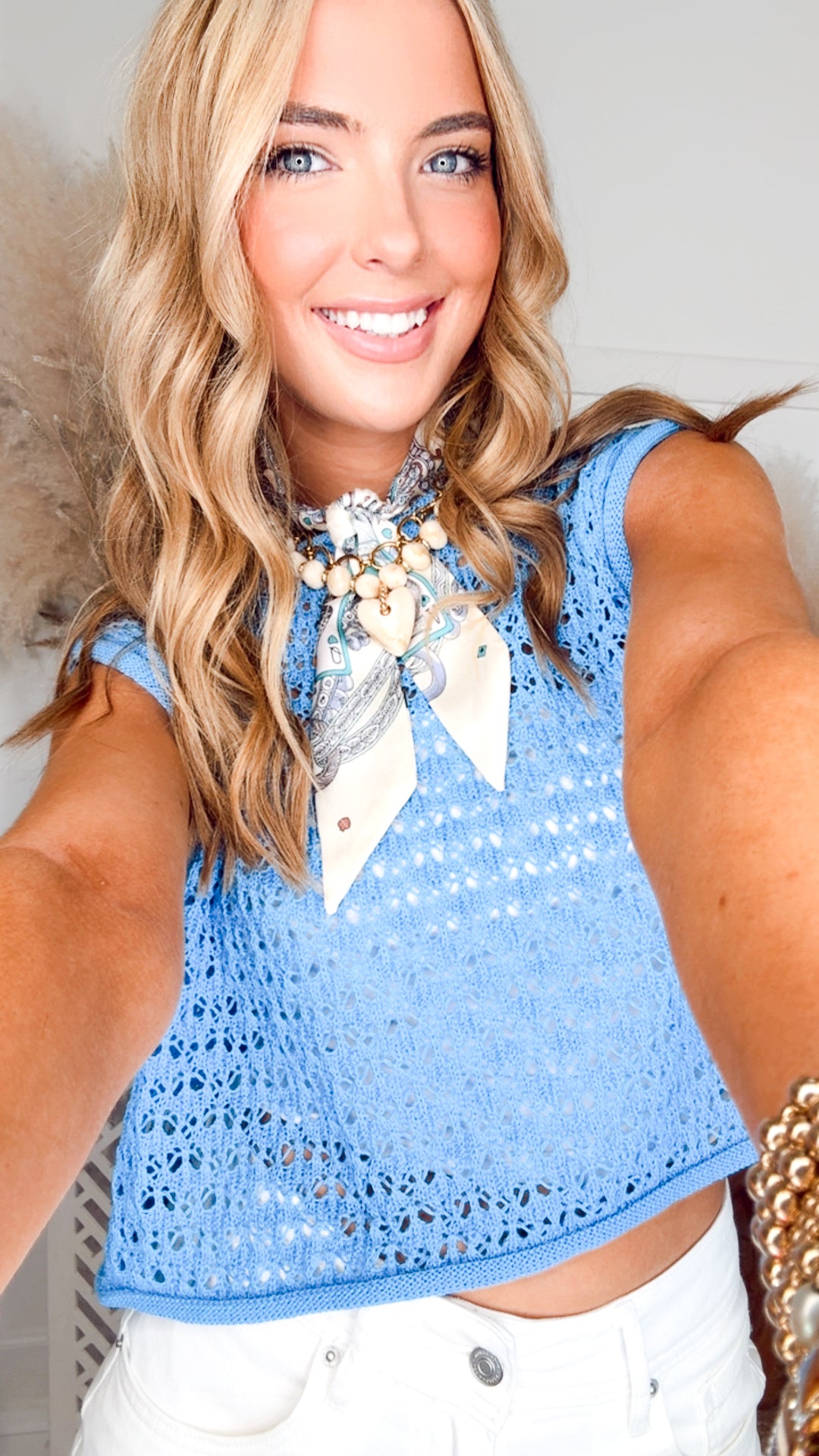 The Emmeline Pointelle Top-Ocean Blue