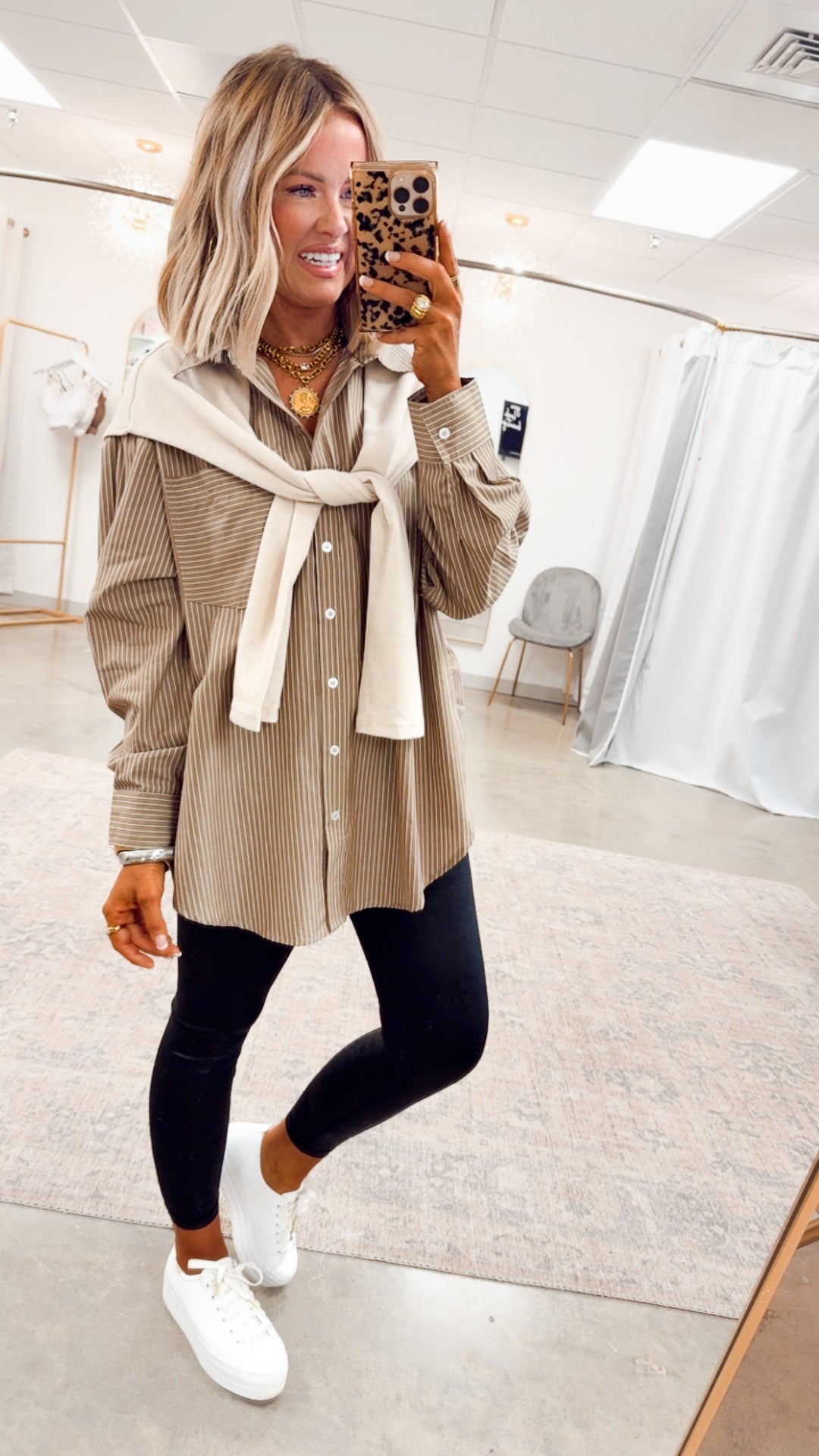 Evelyn Striped Top-Ash Olive