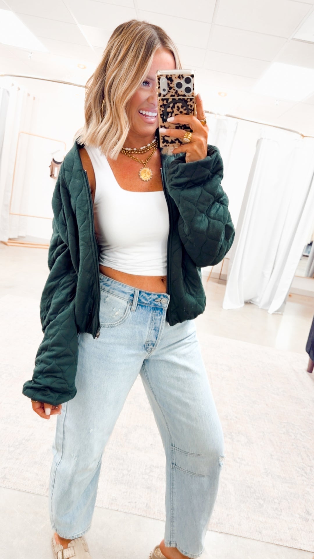 Naomi Quilted Bomber Jacket-Green