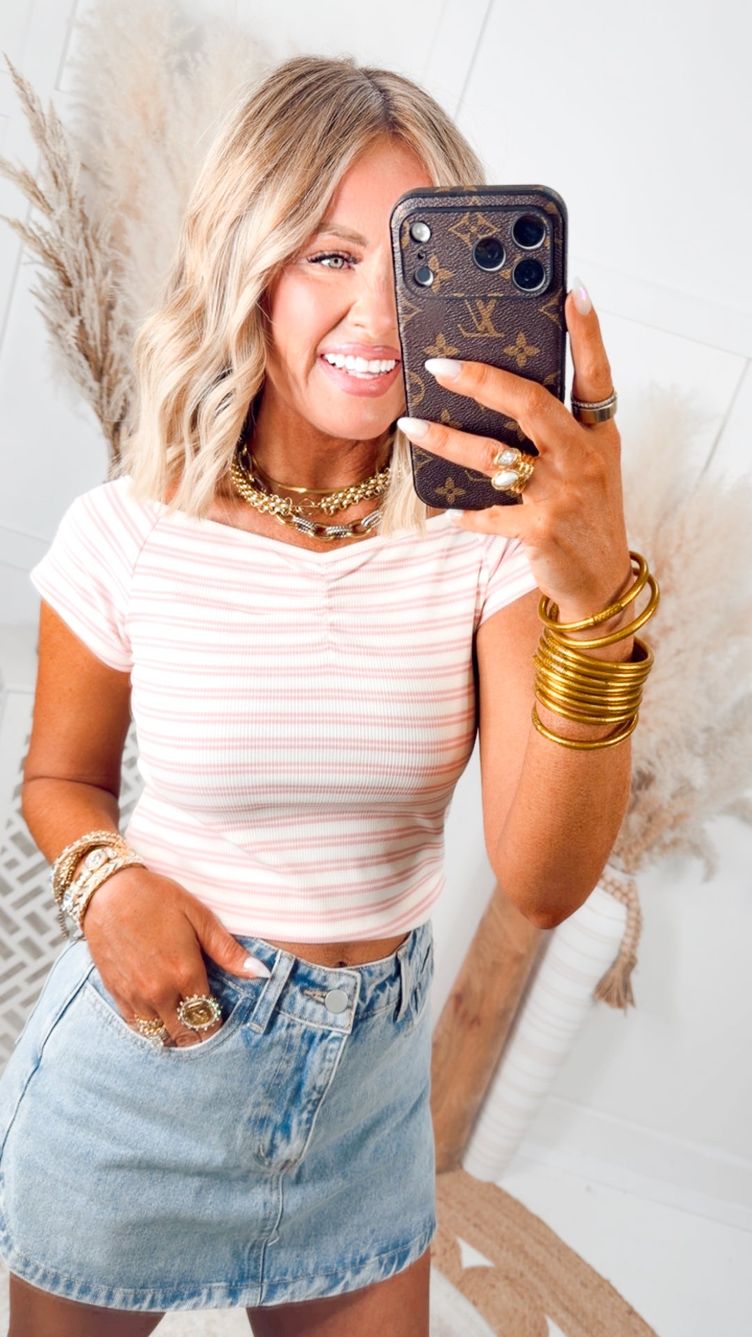 The Lila Ruched Top-Pink/Cream