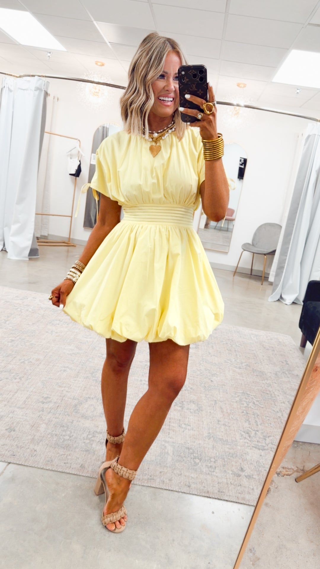 Indie Bubble Hem Mini Dress-Lemon