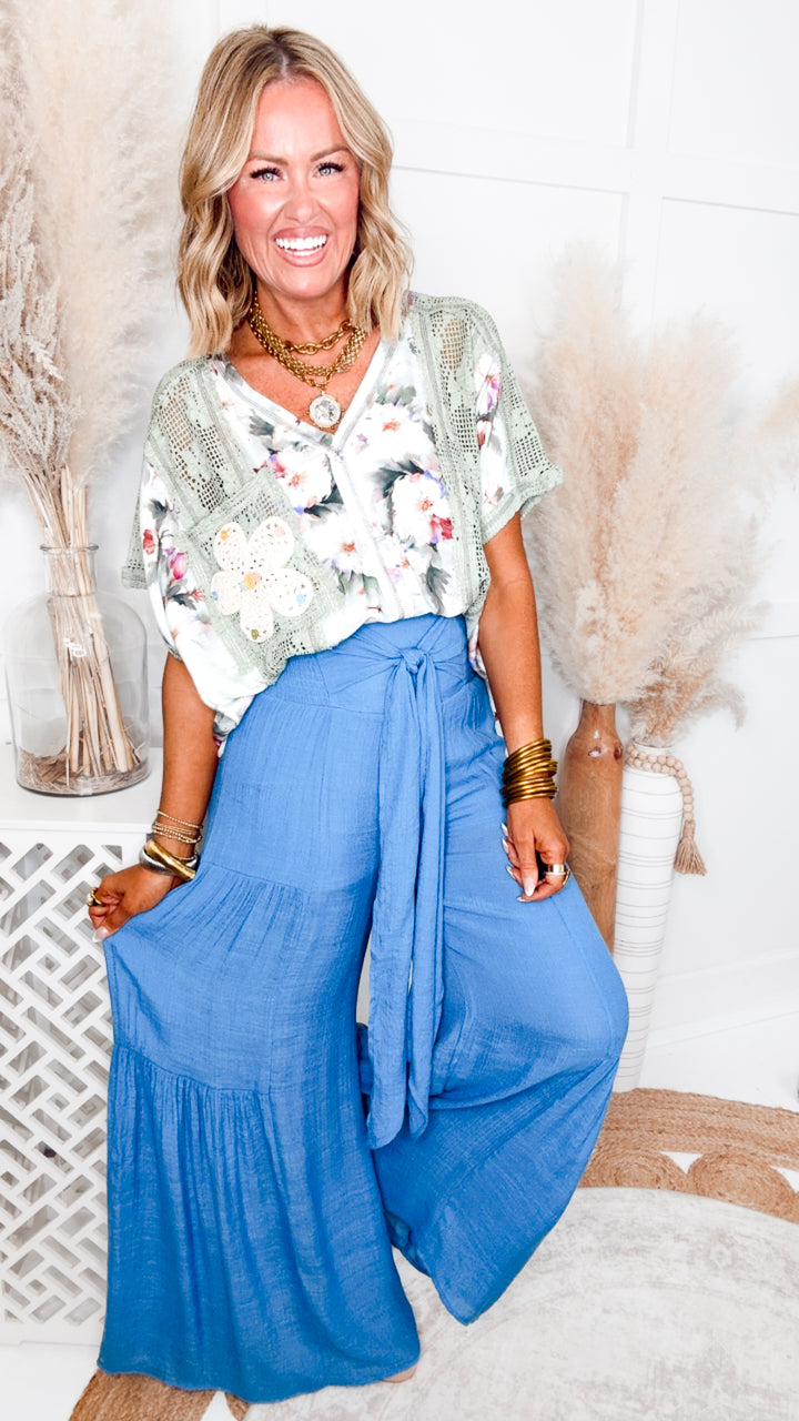 Moon Meadow Top-Sage/Ivory Multi