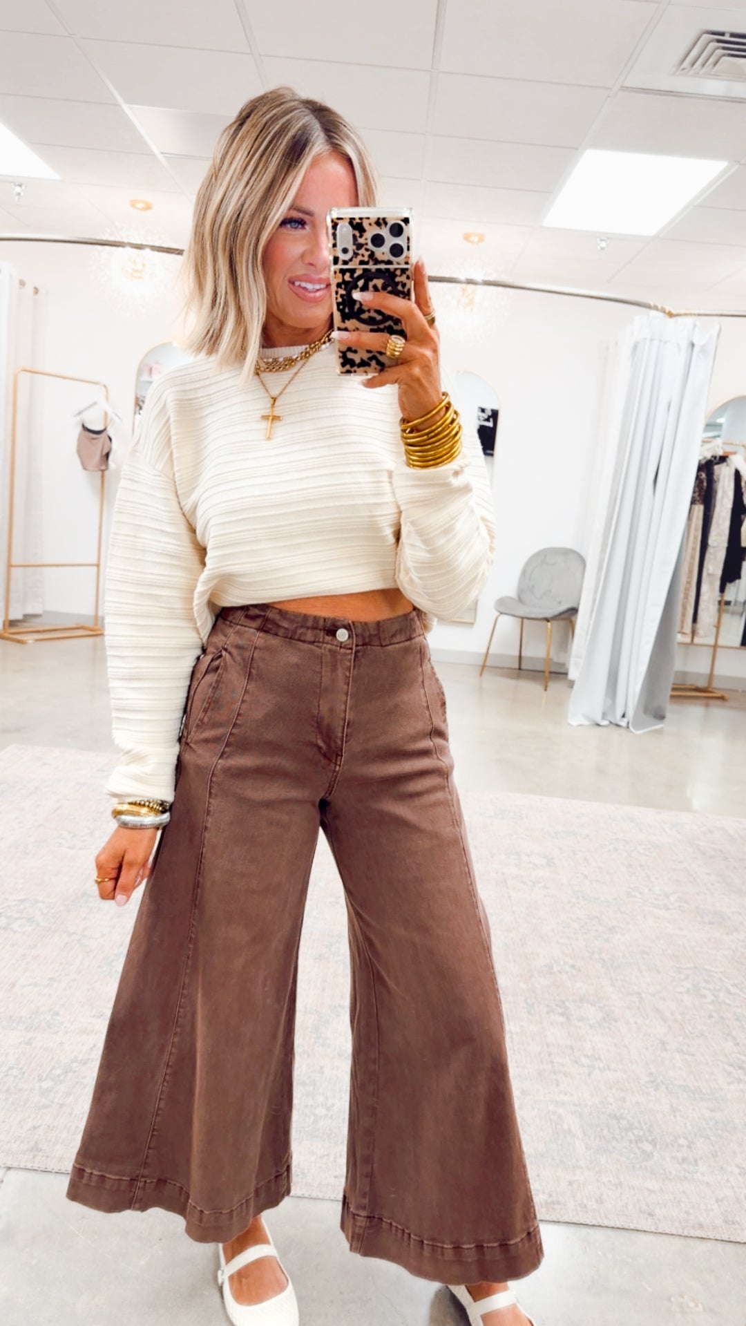 The Arden Wide Gaucho Denim- Brown