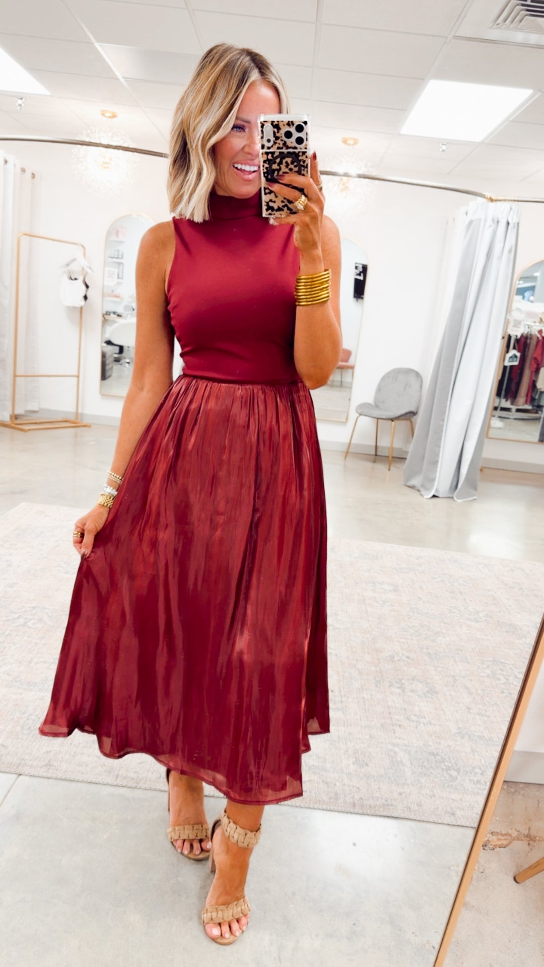 The Gilded Eve Midi Dress-Burgundy