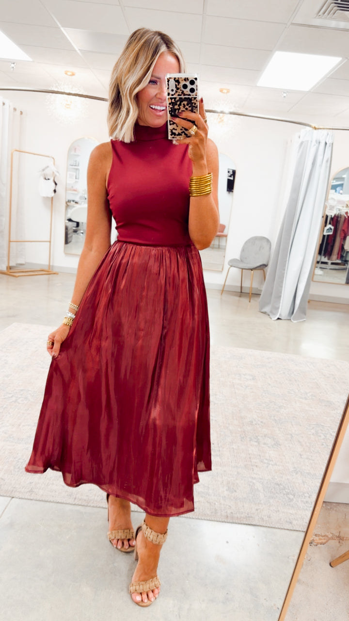The Gilded Eve Midi Dress-Burgundy