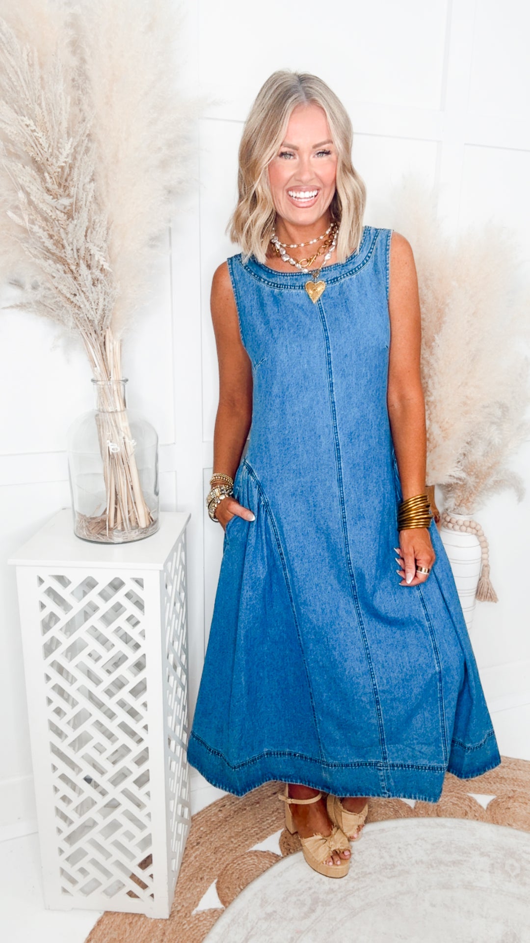 The Greer Denim Midi Dress