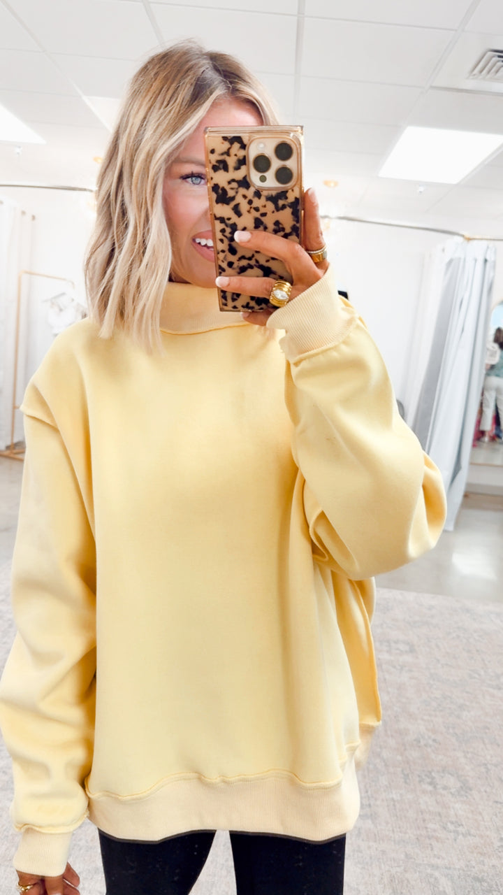 Butter Yellow Reversible Mock Neck Sweatshirt