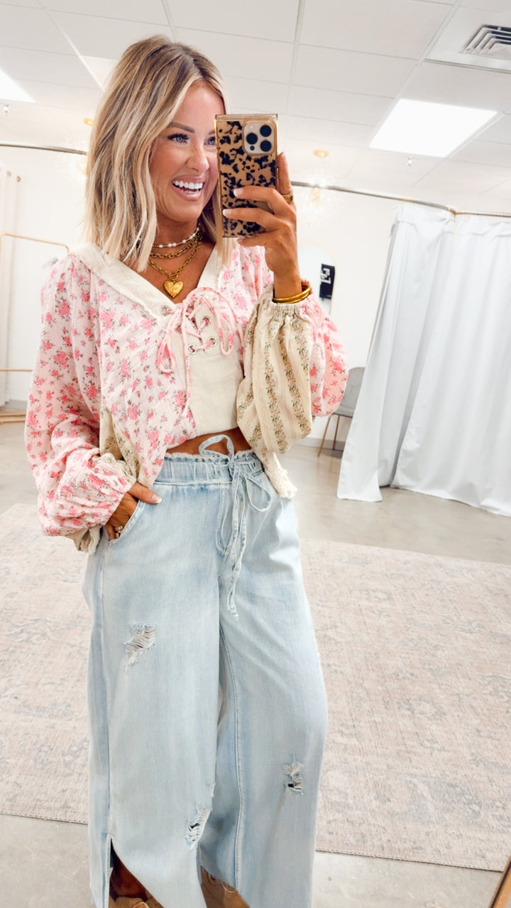 Gizelle Balloon Sleeve Blouse-Pink