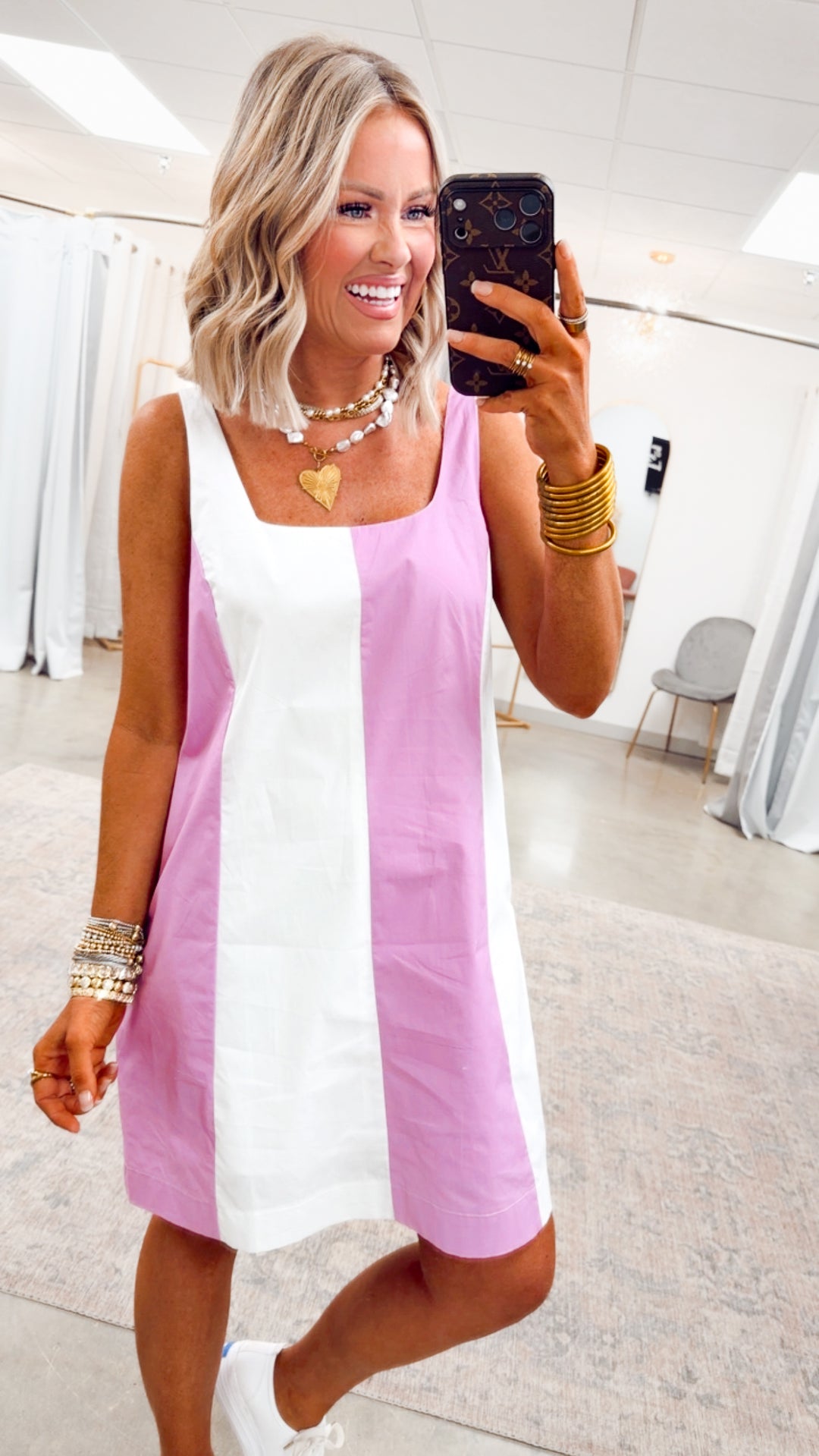 Pink Poplin Color Block Dress