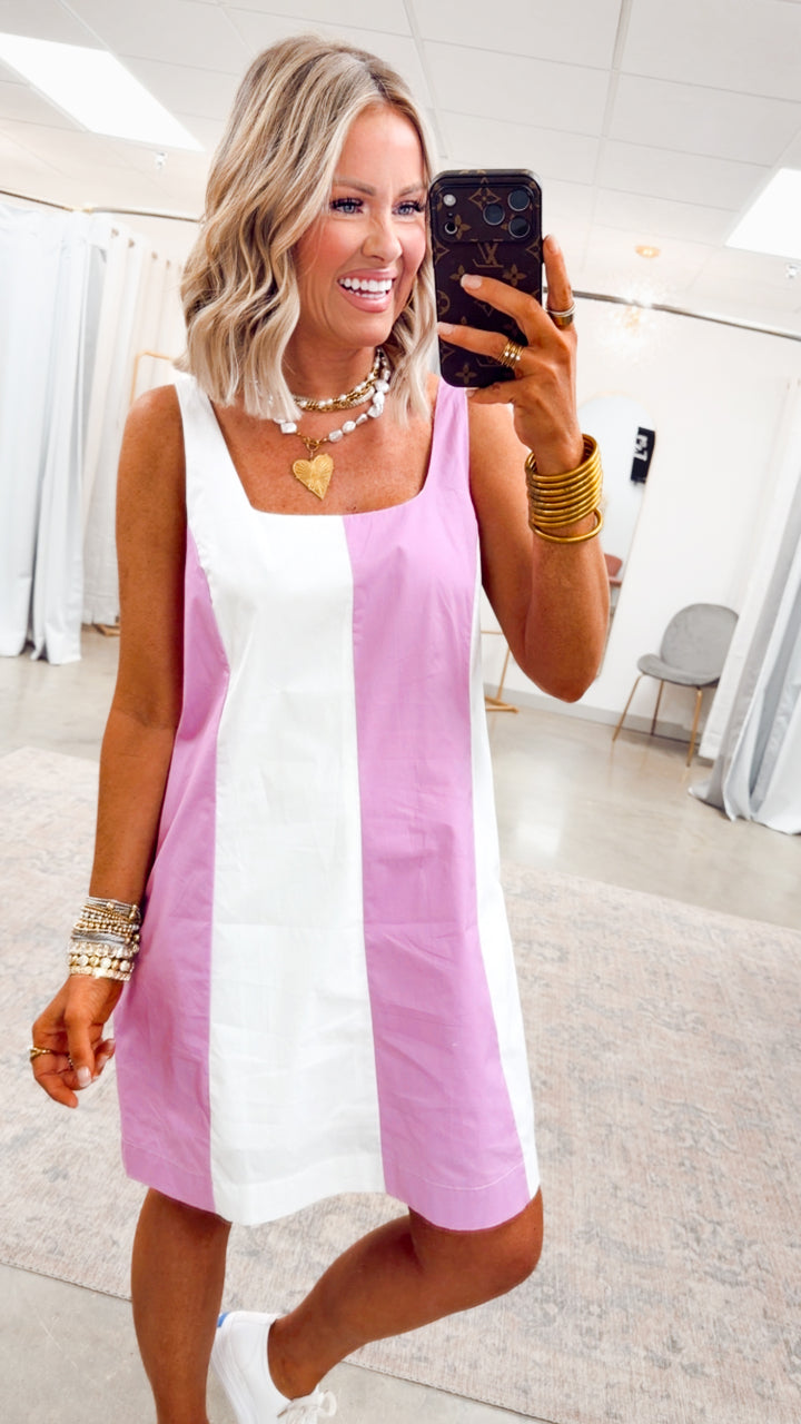 Pink Poplin Color Block Dress