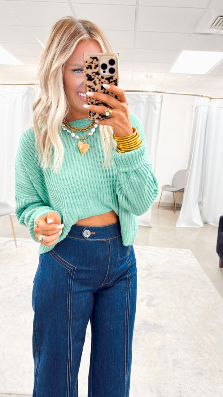 Remi Cropped Sweater-Emerald