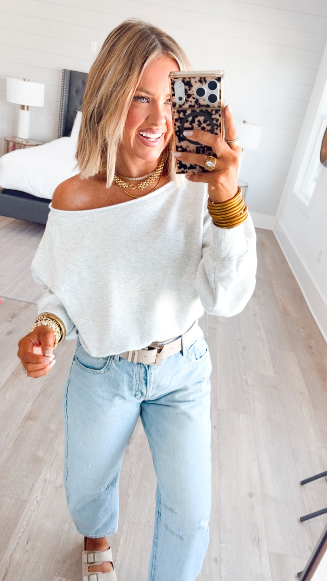 Alina Off Shoulder Sweatshirt-White Melange