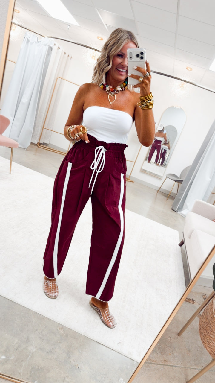 The Easy Pace Windbreaker Pants-Burgundy/White
