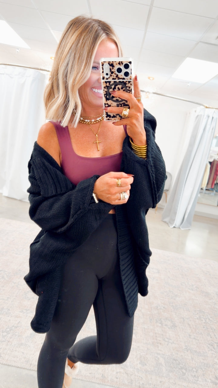 Amelia Drape Cardigan-Black