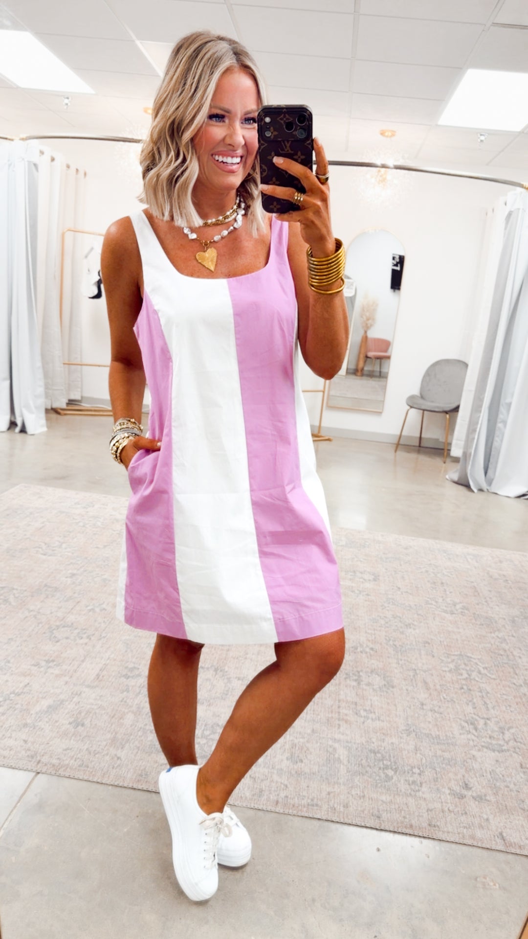 Pink Poplin Color Block Dress