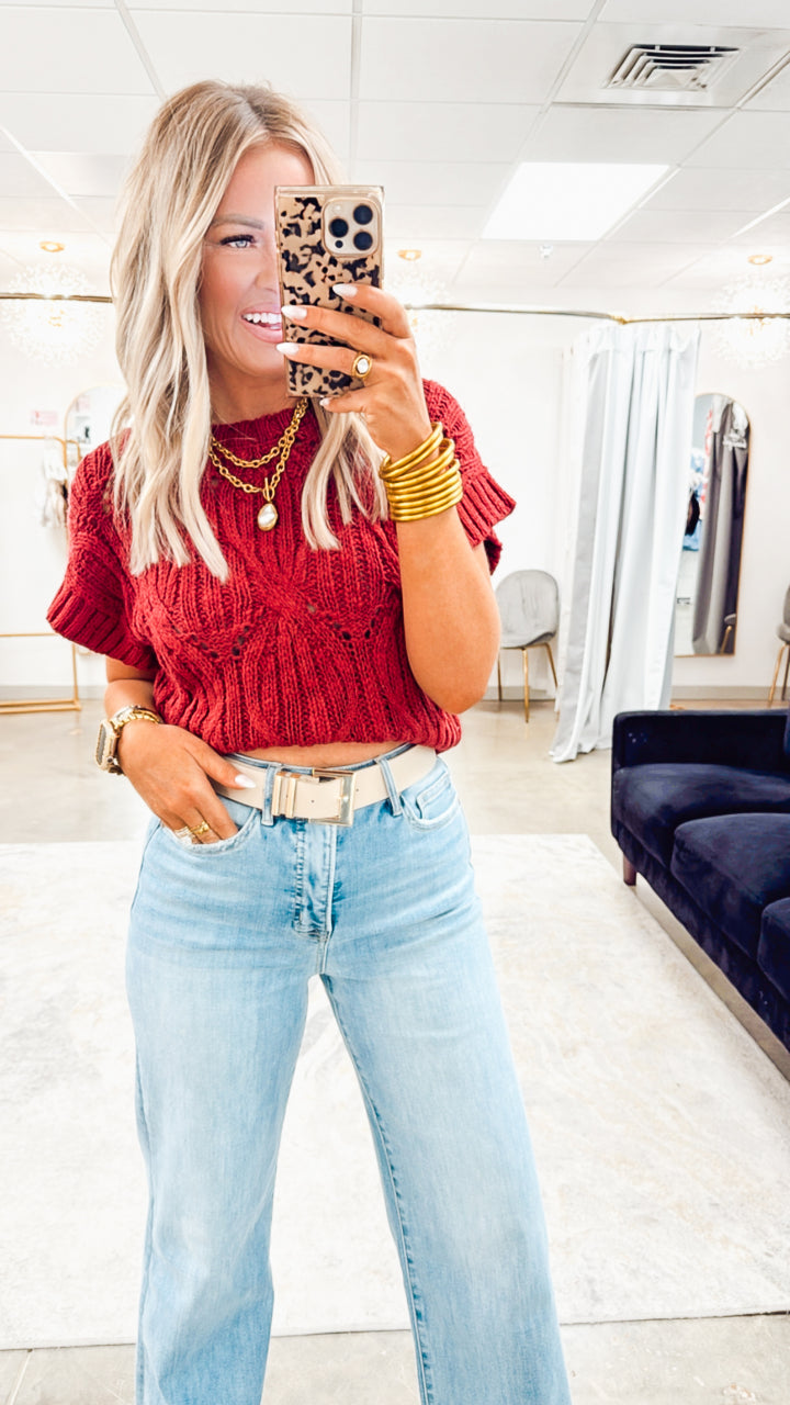 Cable Knit Sweater Top-Wine