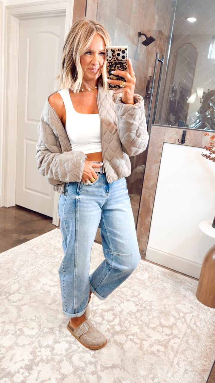 Naomi Quilted Bomber Jacket-Dk Taupe