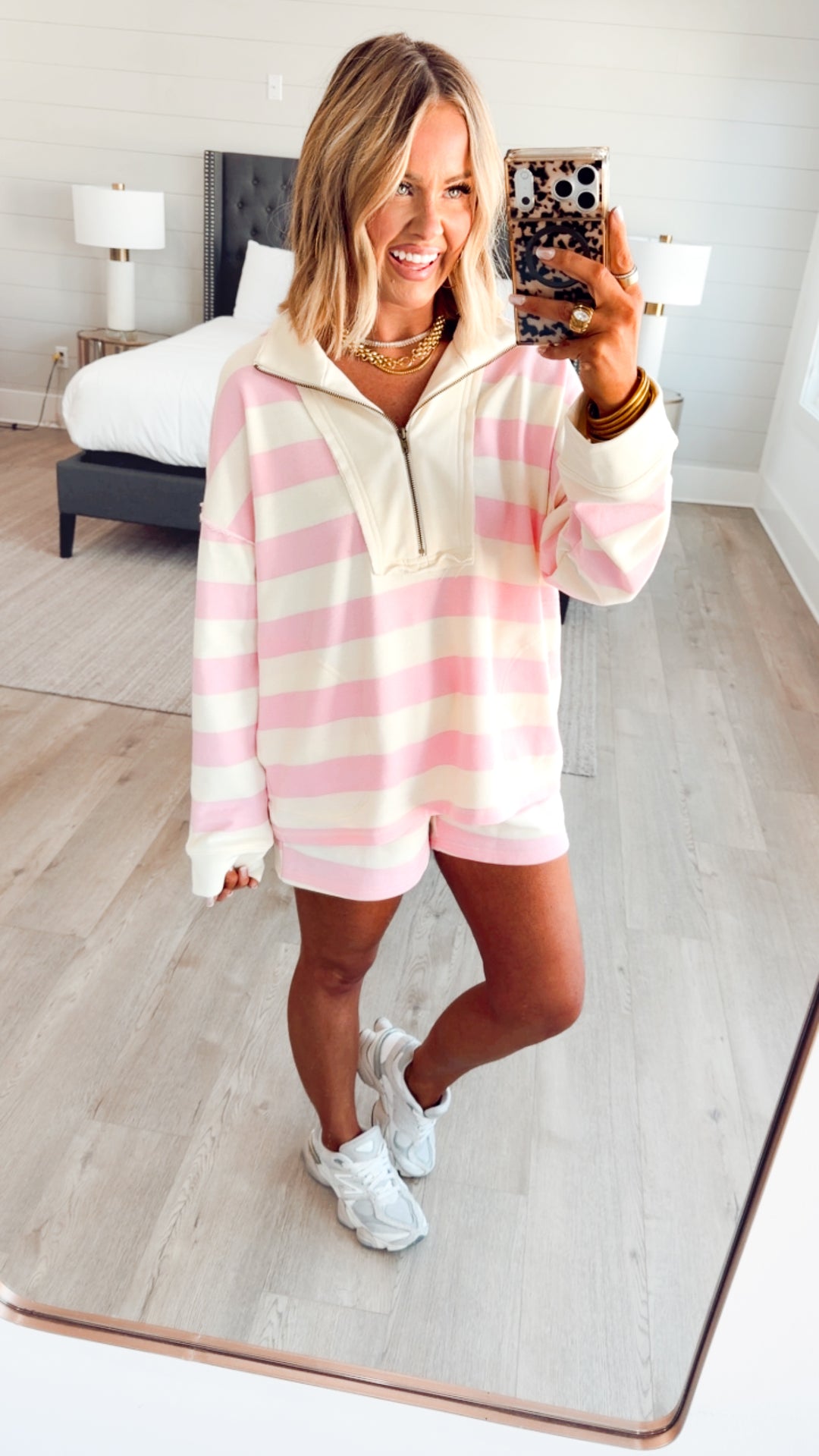 The Everyday Half-Zip Set- Pink/Cream