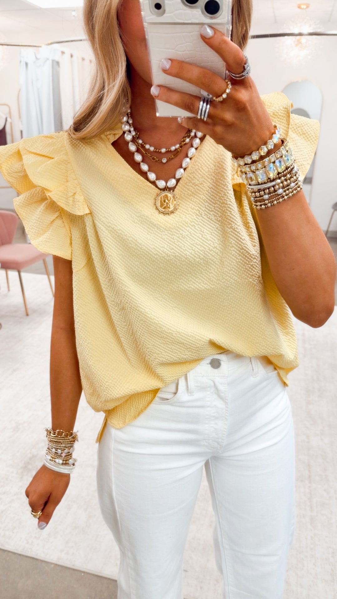 The Sunbeam Ruffle Blouse-Ice Lemon