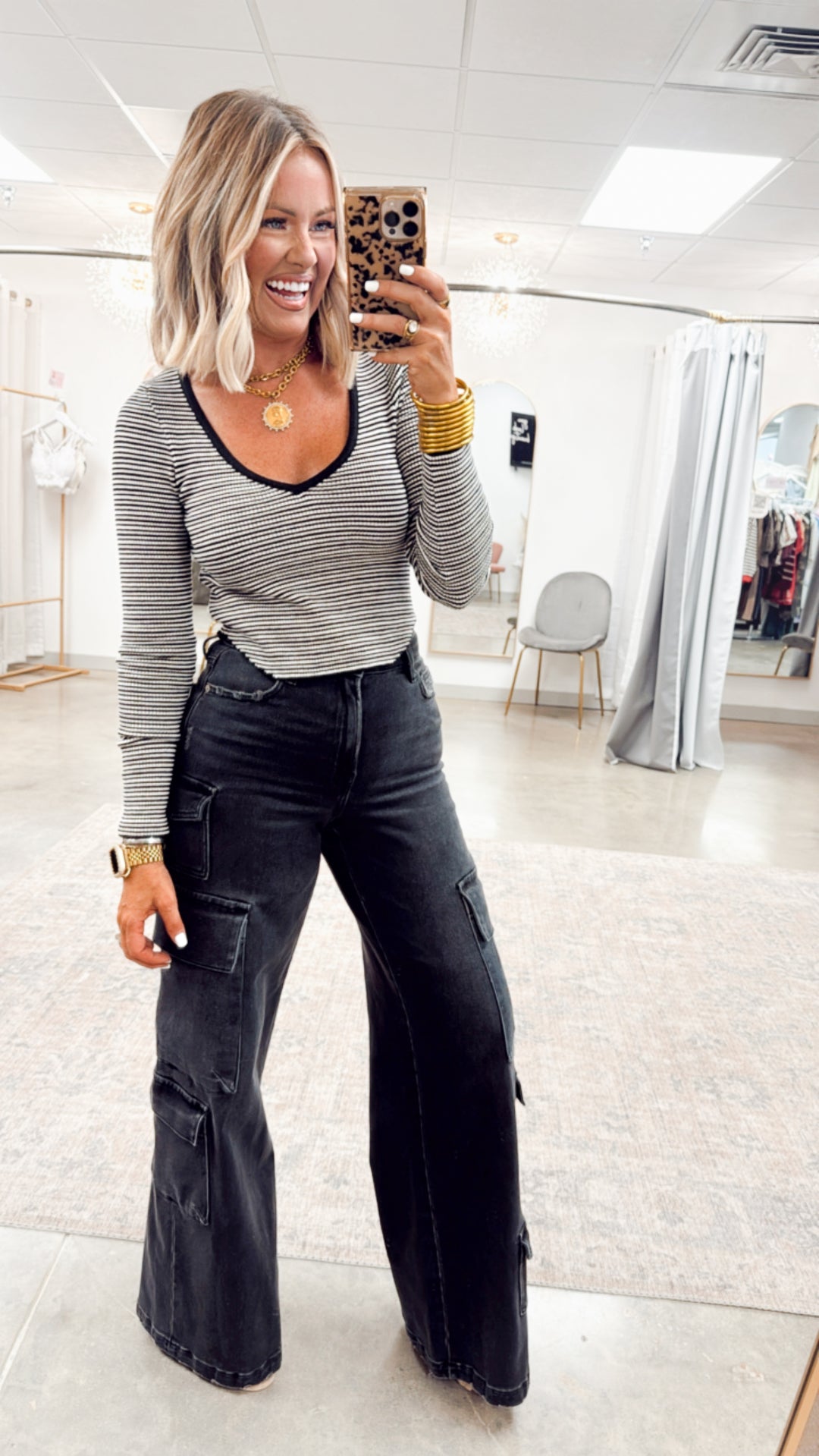 Charcoal Couture-High Rise Cargo Jeans