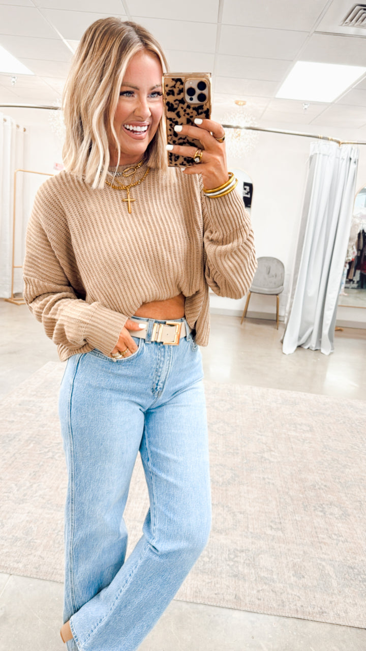 Remi Cropped Sweater-Taupe