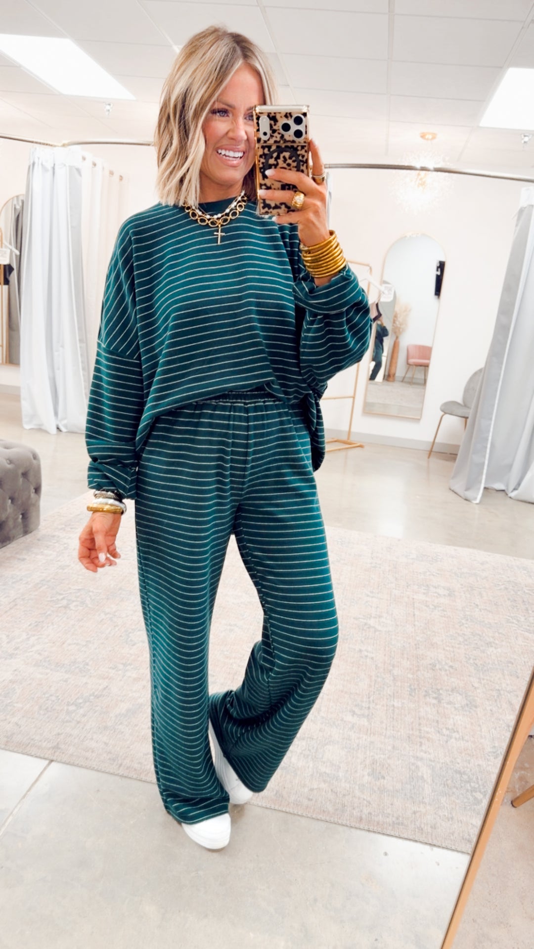 Lexi Striped Lounge Pants-Green/White