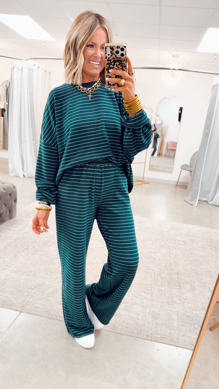Lexi Striped Lounge Pants-Green/White