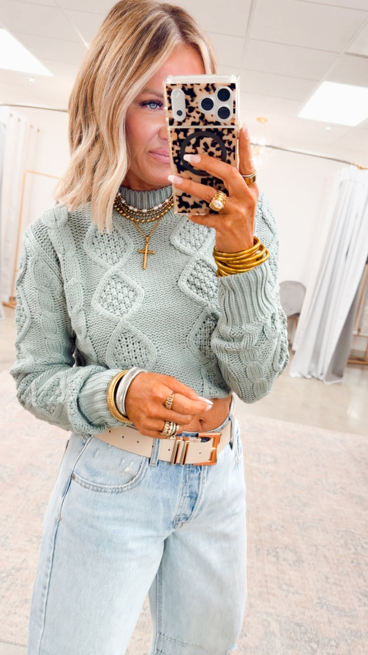 Sophie Cable Knit Sweater-Sage