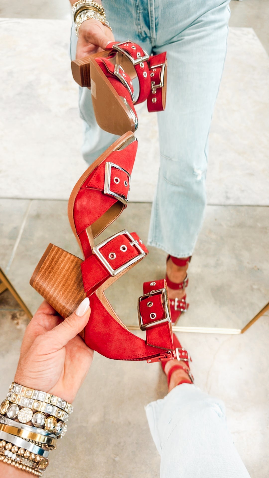 Hendrix Strappy Buckle Heel-Grenat