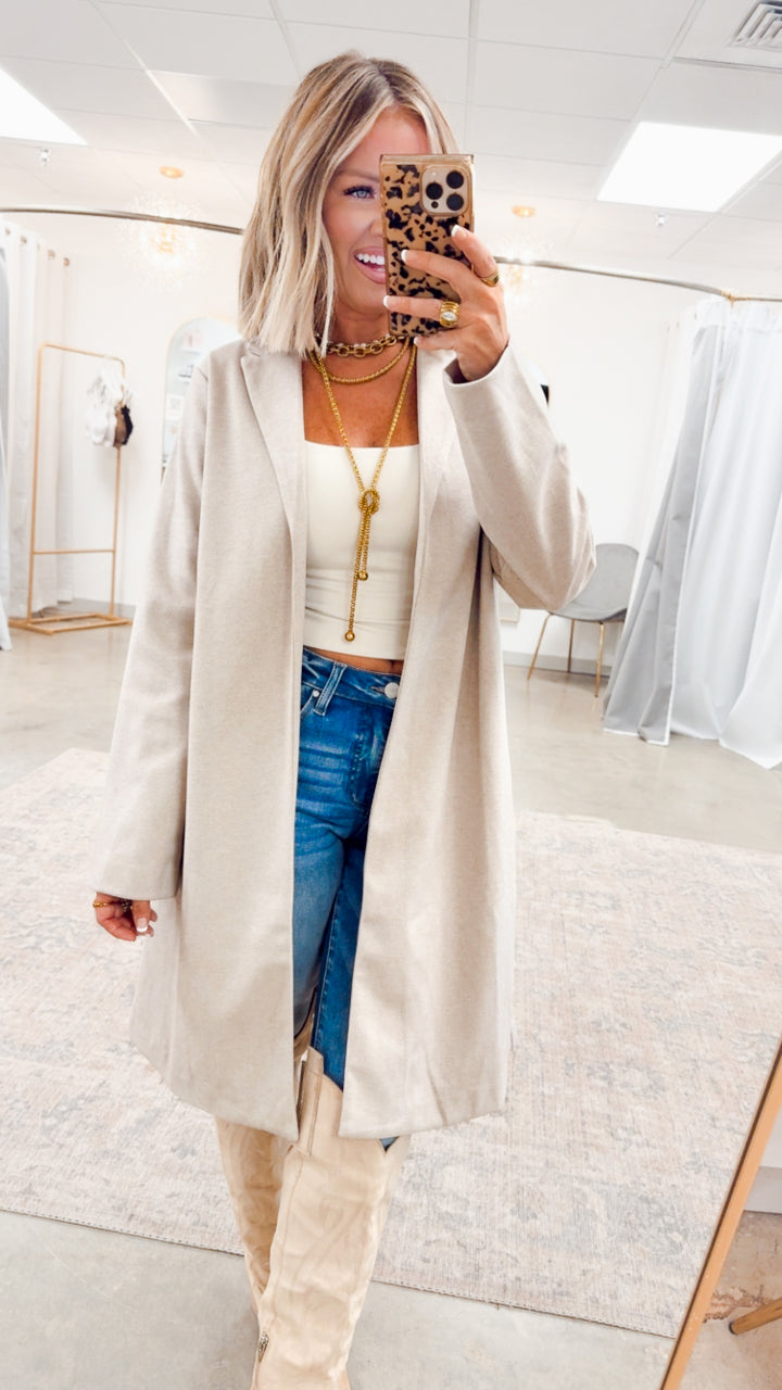 Oatmeal Chic Open Front Coat
