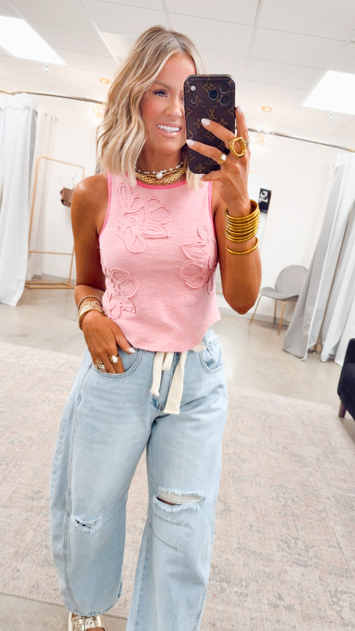 Sweet Stitch Tank-Soft Pink