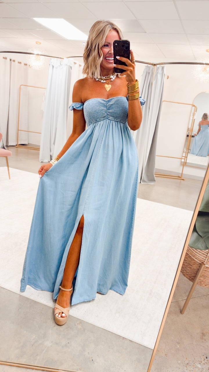 Seaside Blue Smocked Maxi