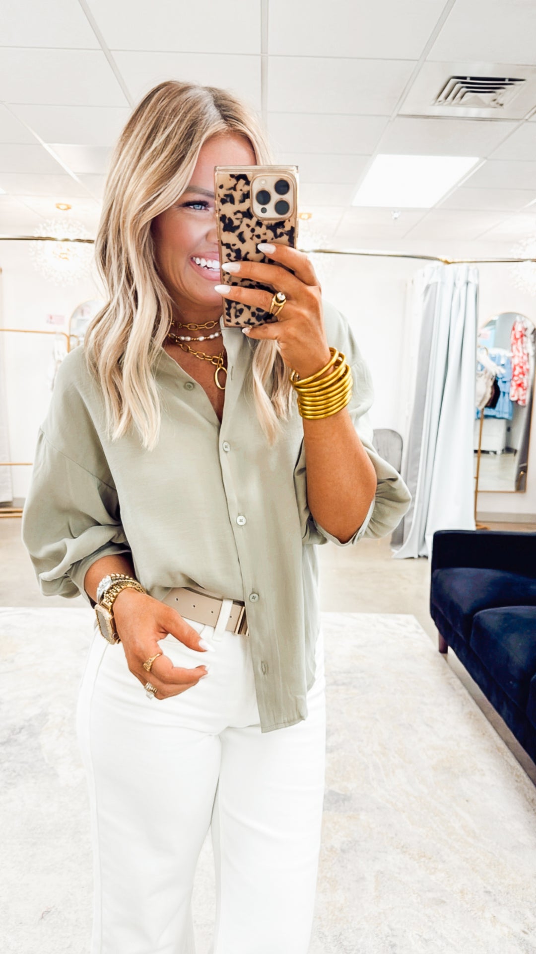 The Ava Puff Sleeve Blouse-Olive