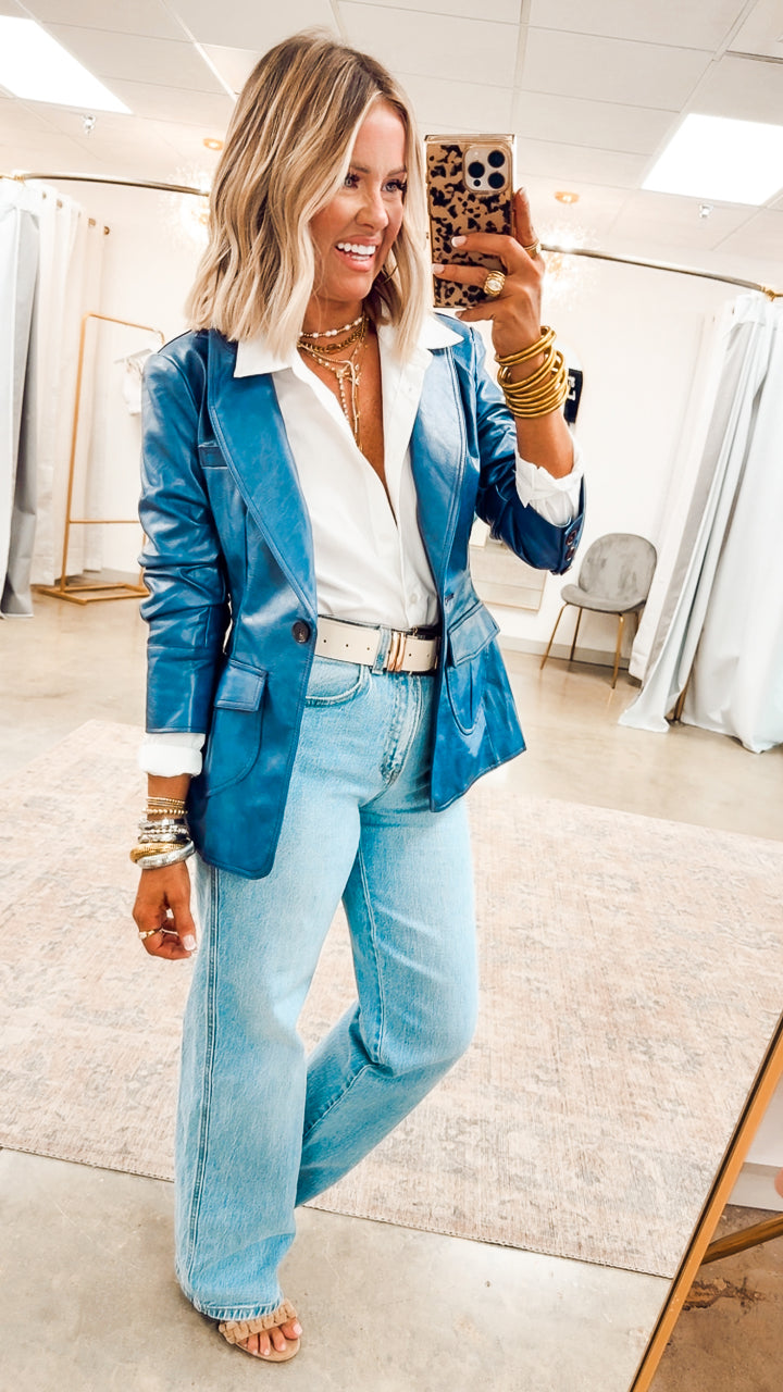 Landry Scrunched Blazer-Blue