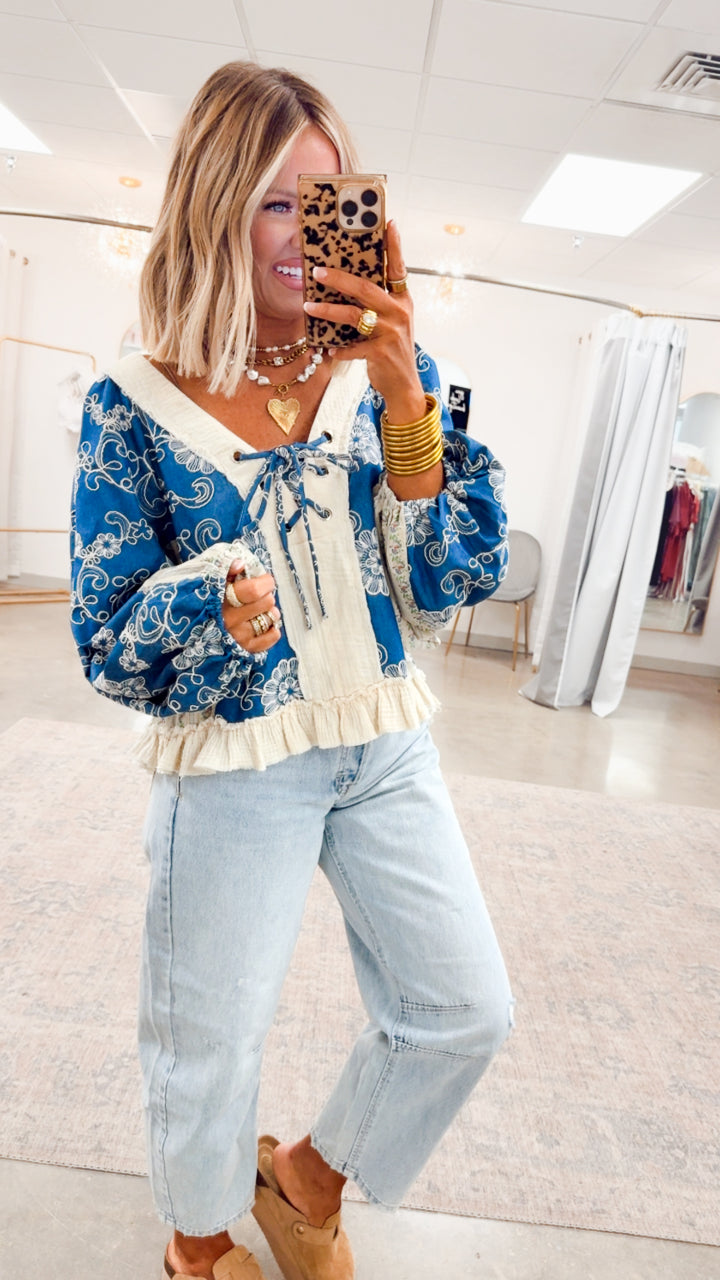 Gizelle Balloon Sleeve Blouse-Blue