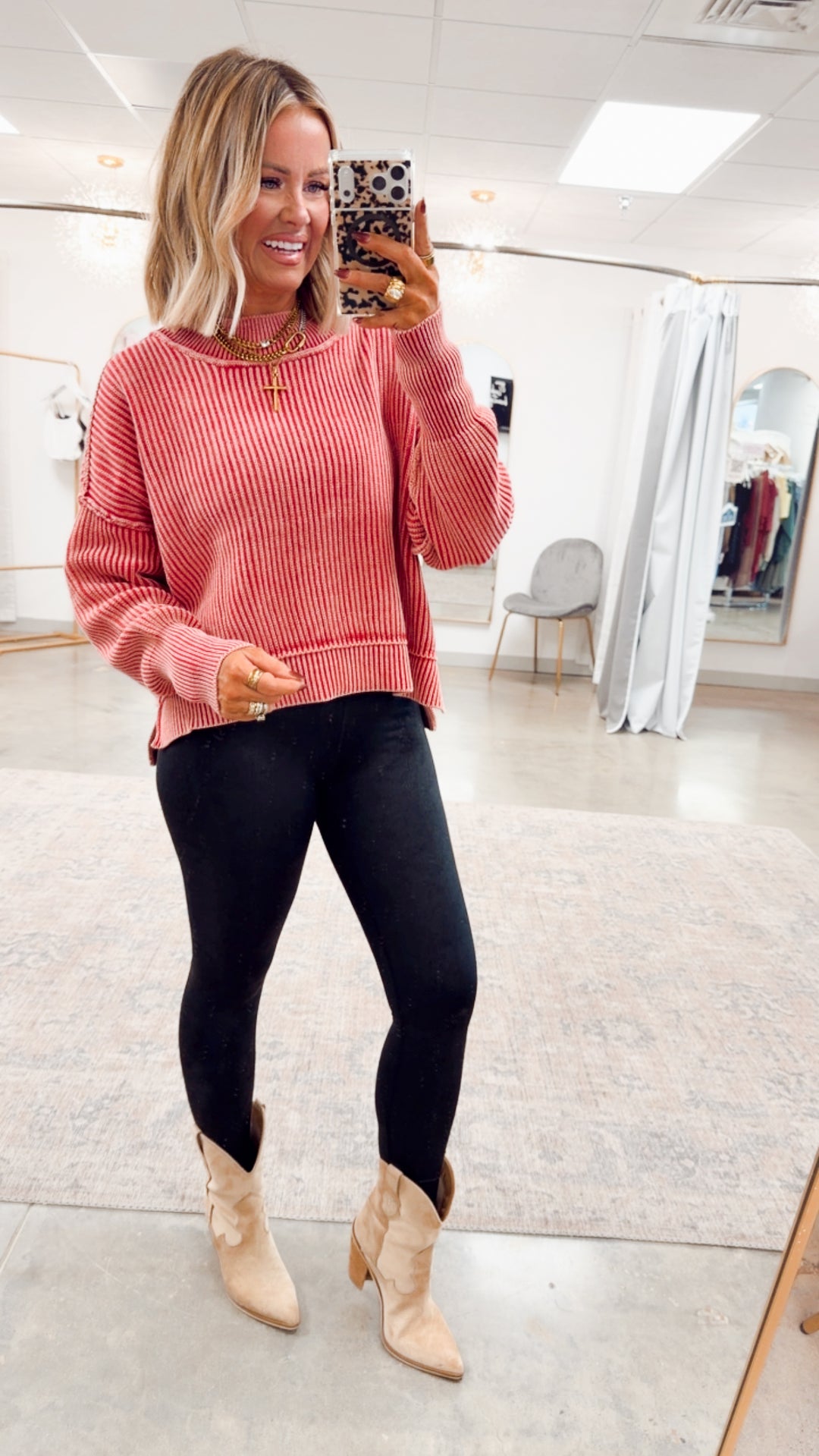 Breezy Cropped Sweater-Red