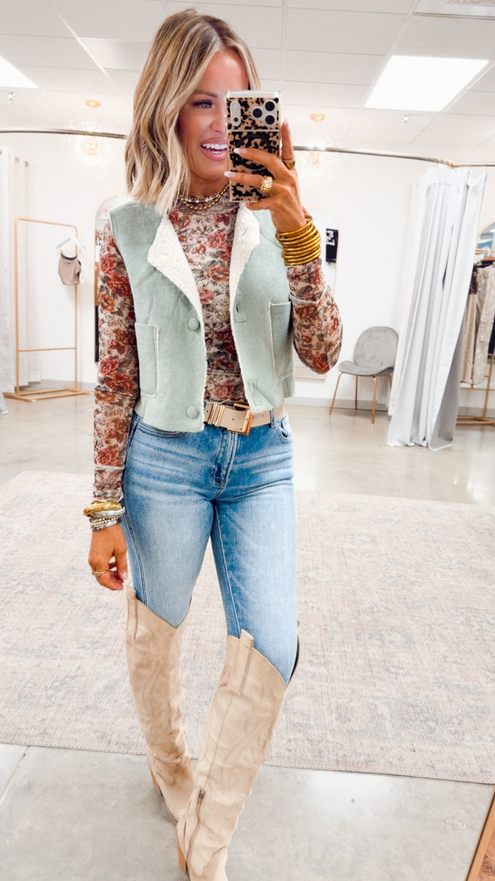 Dreamy Plush Vest-Sage