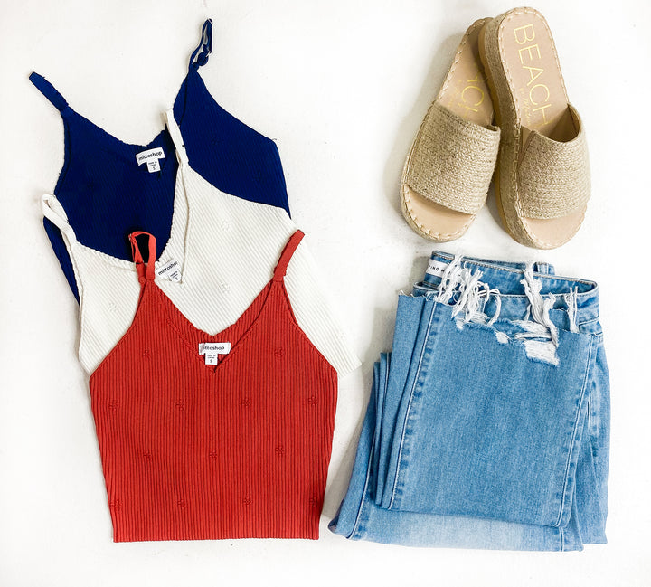 Flower Detail Crop Sweater Tank Top - Navy