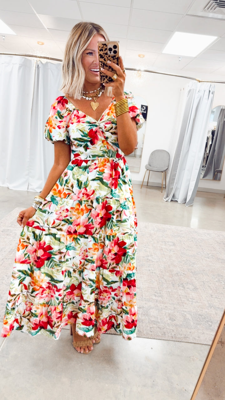Full Bloom Floral Print Maxi Dress